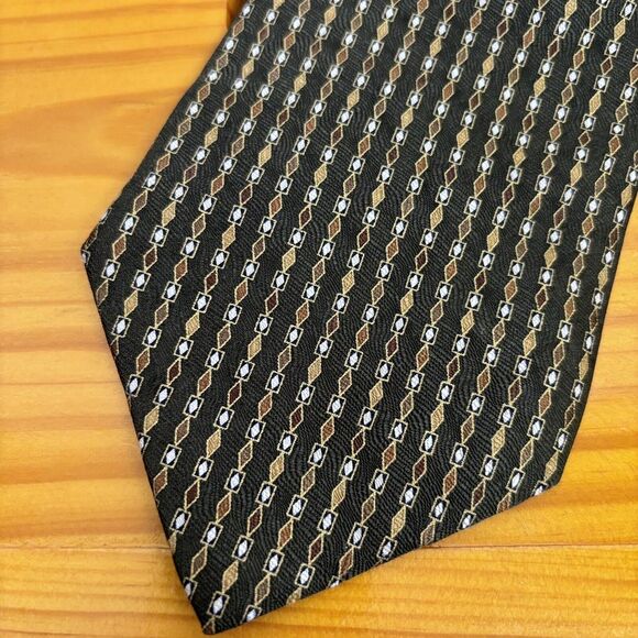 Savile Row Mens Silk Neck Tie Dark Green Gold Diamonds 58" Long 3 3/4"‎ Wide - Picture 1 of 8